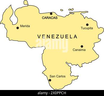 Simple outline map of Venezuela, vector silhouette in sketch line style ...
