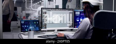 Industrial Automation System in Office Building Computer Screen Stock Photo