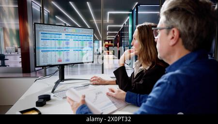 Analyst Employee Working On Spreadsheet Using Desktop Computer Stock Photo