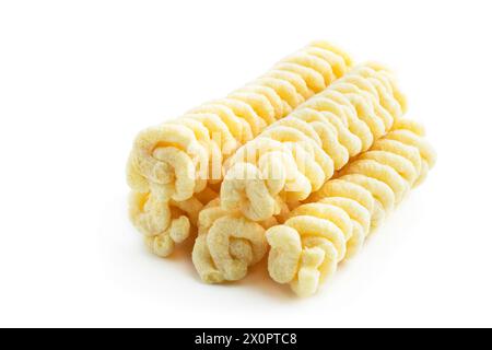 Delicious  sweet corn sticks isolated on white background Stock Photo