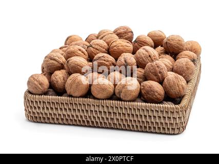 Fresh  organic walnuts in shell isolated on white background Stock Photo