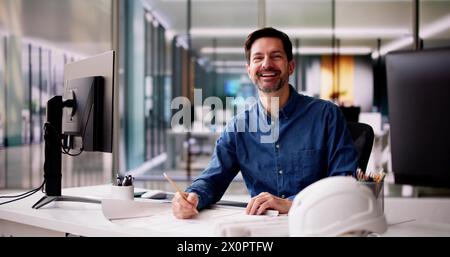 Civil Engineer Drawing Architecture Plan And Construction Design Stock Photo