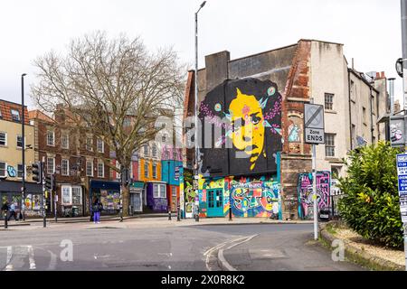 Street Art - urban graffiti on a wall in Stokes Croft, Bristol, England, UK Stock Photo