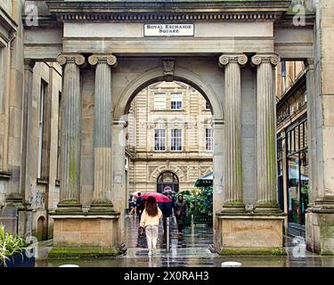 Glasgow, Scotland, UK. 13h April, 2024: UK Weather:  Wet and Windy in the city as people struggled on the shopping capital and style mile of Scotland, Buchanan Street. Credit Gerard Ferry/Alamy Live News Stock Photo