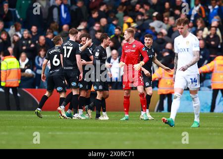 Leeds, UK. 13th Apr, 2024. Blackburn Rovers players celebrate at full time during the Leeds United FC v Blackburn Rovers FC sky bet EFL Championship match at Elland Road, Leeds, England, United Kingdom on 13 April 2024 Credit: Every Second Media/Alamy Live News Stock Photo