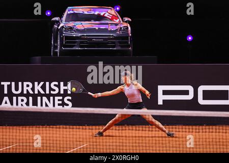 April 13, 2024, Stuttgart, Baden-WÃ¼Rttemberg, Germany: returns with forehand during the 47. Porsche Tennis Grand Prix Stuttgart - WTA500 (Credit Image: © Mathias Schulz/ZUMA Press Wire) EDITORIAL USAGE ONLY! Not for Commercial USAGE! Stock Photo