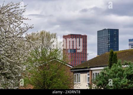 View of Manchester buildings from Oldham Road, Ancoat Stock Photo