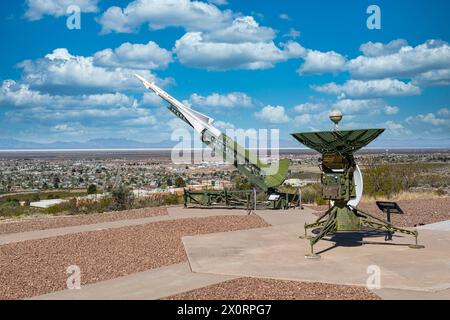 Ground to Air missile and Radar tracker at he Museum of Space History in Alamogordo in New Mexico Stock Photo