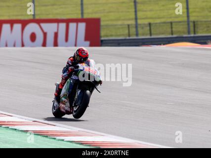 Austin, Usa . 13th Apr, 2024. Monster Energy Yamaha driver Fabio Quartararo (20) drives during the qualifying round at Circuit of the Americas ahead of the Red Bull Gran Prix in Austin, Texas on April 13, 2024. (Photo by Stephanie Tacy/SIPA USA) Credit: Sipa USA/Alamy Live News Stock Photo
