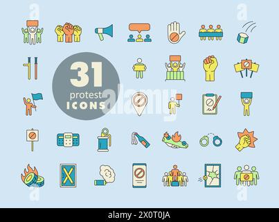 Protest, demonstration, strike, revolution set vector isolated icons. Graph symbol for your web site design, logo, app, UI Stock Vector