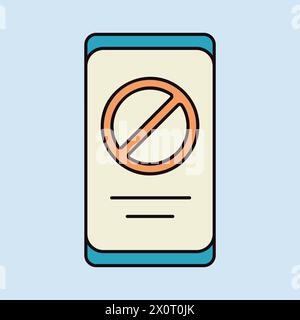 Prohibition sign on smartphone screen vector isolated icon. Demonstration, protest, strike, revolution Stock Vector