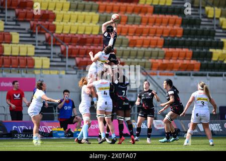 Sonia Green of Saracens Women collects the line out ball during the Allianz Cup Semi Final match between Saracens Women and Exeter Chiefs Women at the StoneX Stadium, London, England on 13 April 2024. Photo by Phil Hutchinson. Editorial use only, license required for commercial use. No use in betting, games or a single club/league/player publications. Credit: UK Sports Pics Ltd/Alamy Live News Stock Photo