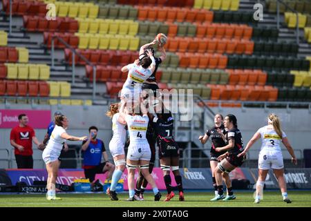 Sonia Green of Saracens Women collects the line out ball during the Allianz Cup Semi Final match between Saracens Women and Exeter Chiefs Women at the StoneX Stadium, London, England on 13 April 2024. Photo by Phil Hutchinson. Editorial use only, license required for commercial use. No use in betting, games or a single club/league/player publications. Credit: UK Sports Pics Ltd/Alamy Live News Stock Photo