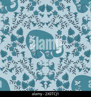 Ethnic oriental seamless vector pattern with elephant in folk style. Stock Vector
