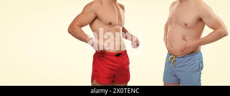Comparing Body photo of before and after body comparison, copy space. before and after ...