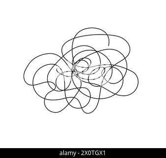Tangled line simple doodle outline hand drawn vector illustration, abstract thin anime scribble element, concept of mental disorder, confusion, linear icon Stock Vector