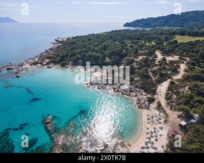 Amazing view of Sithonia coastline near Orange Beach Beach, Chalkidiki, Central Macedonia, Greece Stock Photo