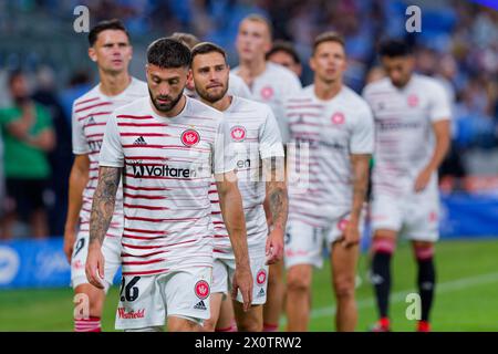 Sydney, Australia. 13th Apr, 2024. Wanderers players warm up before the A-League Men Rd24 match between Sydney FC and the Wanderers at Allianz Stadium on April 13, 2024 in Sydney, Australia Credit: IOIO IMAGES/Alamy Live News Stock Photo