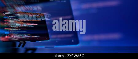 Cyber space concept. programming code on computer screen . Stock Photo
