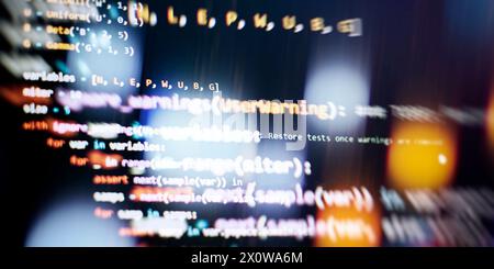 Cyber space concept. programming code on computer screen . Stock Photo