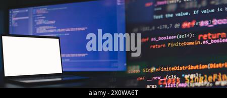 Cyber space concept. programming code on computer screen . Stock Photo