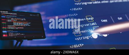 Cyber space concept. programming code on computer screen . Stock Photo
