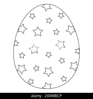 Childrens coloring books. An Easter egg decorated with stars. Vector contour drawing Stock Vector