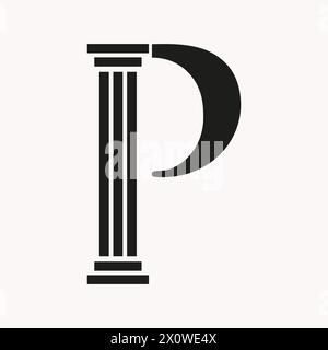 Letter P Law Logo Concept With Pillar Symbol Stock Vector