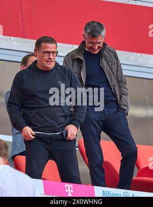 Max Eberl  (L), Sportvorstand und Manager FC Bayern, Herbert HAINER, FCB president and Ex CEO Adidas   in the match  FC BAYERN MUENCHEN - 1.FC KOeLN 2-0   on April 13, 2024 in Munich, Germany. Season 2023/2024, 1.Bundesliga, FCB,, Muenchen, matchday 29, 29.Spieltag Photographer: ddp images / star-images    - DFL REGULATIONS PROHIBIT ANY USE OF PHOTOGRAPHS as IMAGE SEQUENCES and/or QUASI-VIDEO - Stock Photo