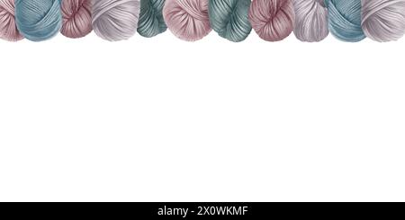 Skeins of yarn in the form of a one-sided border with strings hanging ...