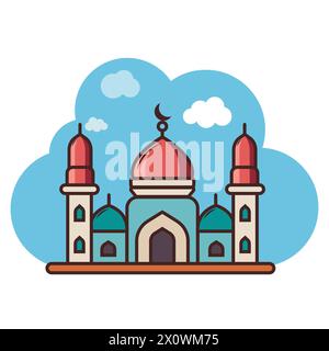 Modern line art Islamic Mosque, white background, Vector Mosque icon illustration. Ramadan mosque. Mosque conceptual design logotype. Stock Vector