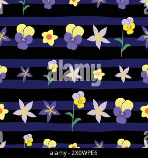 Heartsease pattern design illustration on dark blue stripes Stock Vector