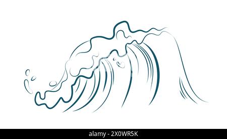 Sea or ocean curls and swirls of tide storm waves line sketch vector illustration Stock Vector