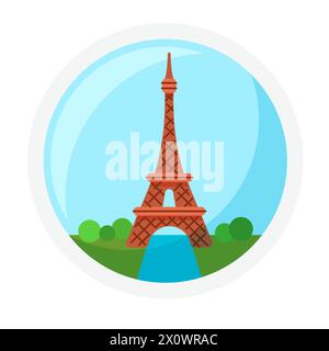 Eiffel Tower in Paris, abstract round travel to France sticker vector illustration Stock Vector