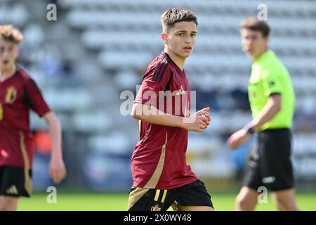 Andrea Di Benedetto (11) of Belgium pictured during a friendly soccer game between the national under 16 Futures teams of The Netherlands and Belgium on  Saturday 13 April 2024  in Tubize , Belgium . PHOTO SPORTPIX | David Catry Stock Photo