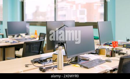Coworking space with laptop empty of people Stock Photo