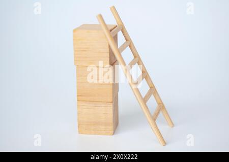 Wooden Cubes With Ladder On White Background With Customizable Space 