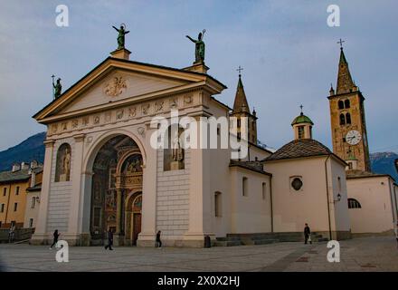 11th Century Aosta Cathedral, Aosta Valley, Piedmont, Italy Stock Photo