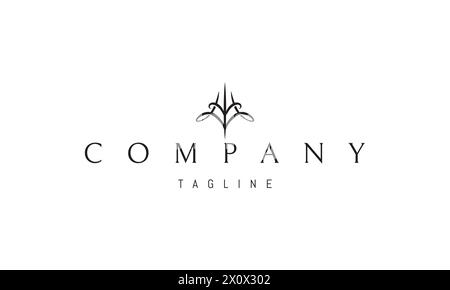 Vector logo with an abstract image of Poseidons trident in a linear style. Stock Vector