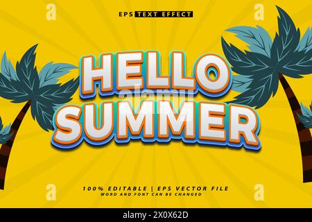 hello summer lettering 3d editable text effect Stock Vector