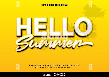 hello summer lettering 3d editable text effect Stock Vector