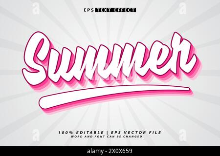 hello summer lettering 3d editable text effect Stock Vector