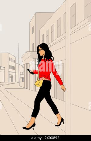 Business woman going along city street vector. Stock Vector