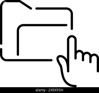 Retrieving or accessing document. File management system. Finger clicking on digital folder. Editable vector icon Stock Vector