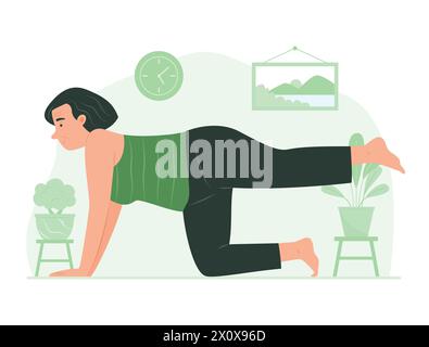 Senior Woman Doing Yoga Exercise at Home Stock Vector