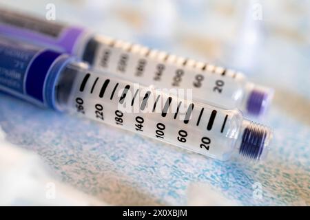 Close up of two insulin pen. Diabetes type one Stock Photo