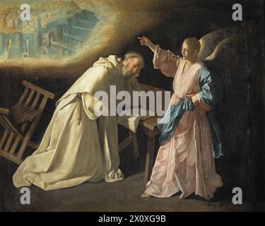 The Vision of Saint Peter Nolasco is a 1629 oil-on-canvas painting by the Spanish painter Francisco de Zurbarán, Stock Photo