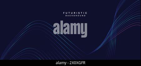 technology, digital age, data visualization, future technology background Smooth wave lines with purple, blue, and green gradient banner, presentation Stock Vector