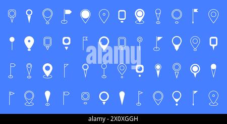Set white location pin icon. Map pin place marker. Destination symbol, Location icon. Modern Map marker pointer logo icon set. GPS pin symbol collecti Stock Vector