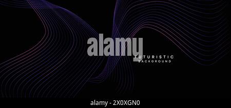 technology, digital age, data visualization, future technology background Smooth wave lines with purple, blue, and green gradient banner, presentation Stock Vector